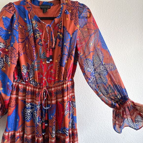 House of Harlow Maxi Tiered Floral Rustic Boho Long Sleeve Dress Size Small - Picture 7 of 14
